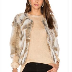 Arielle Lined Rabbit Fur Coat in Multi Brown Size Medium